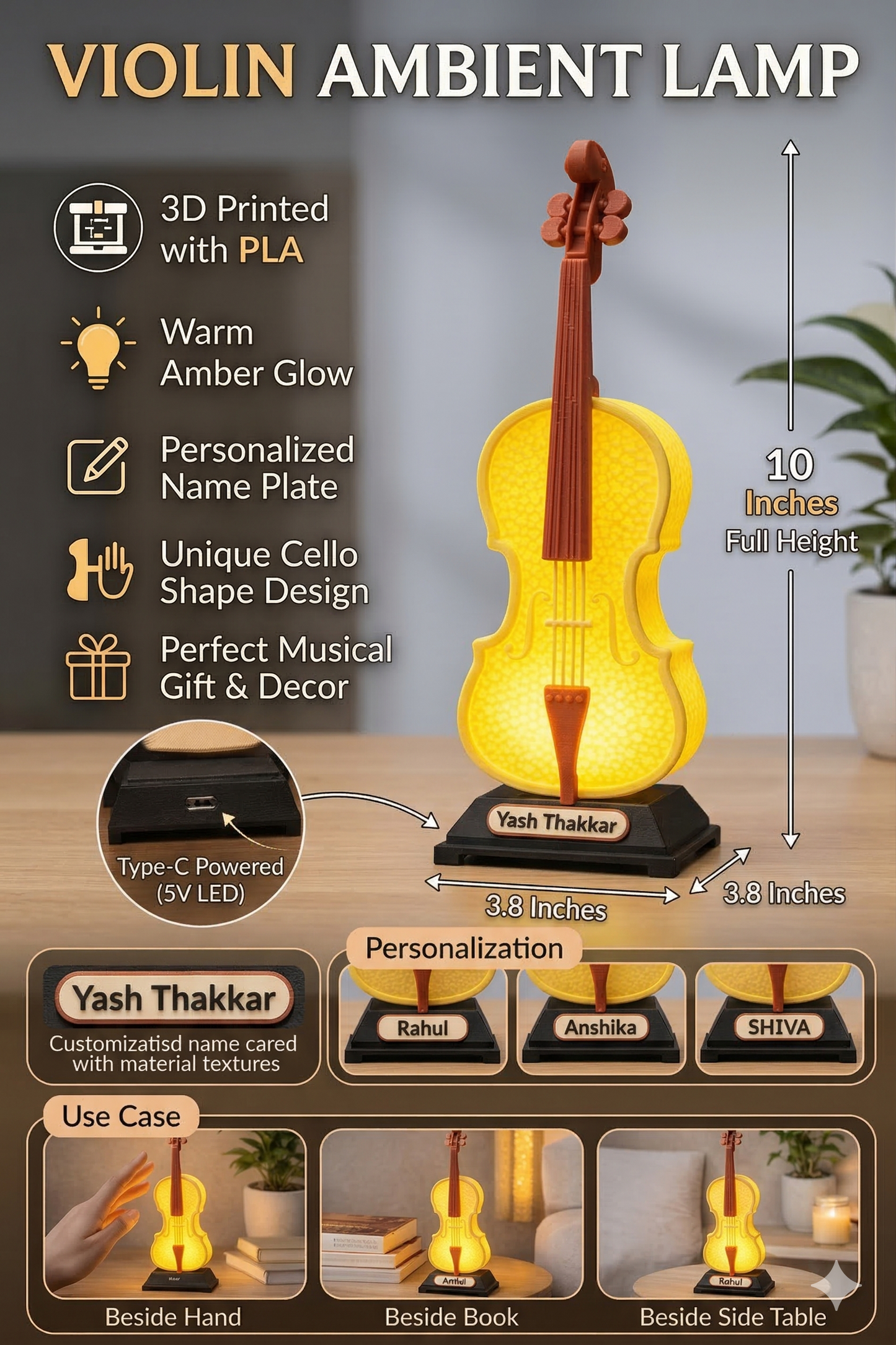Violin Lamp – Custom Name