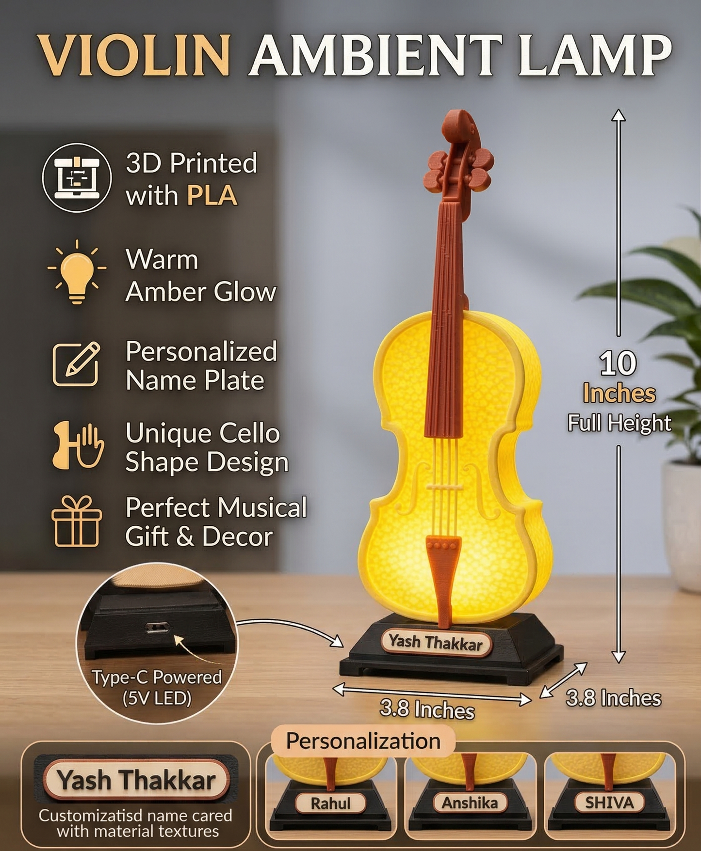 Violin Lamp – Custom Name