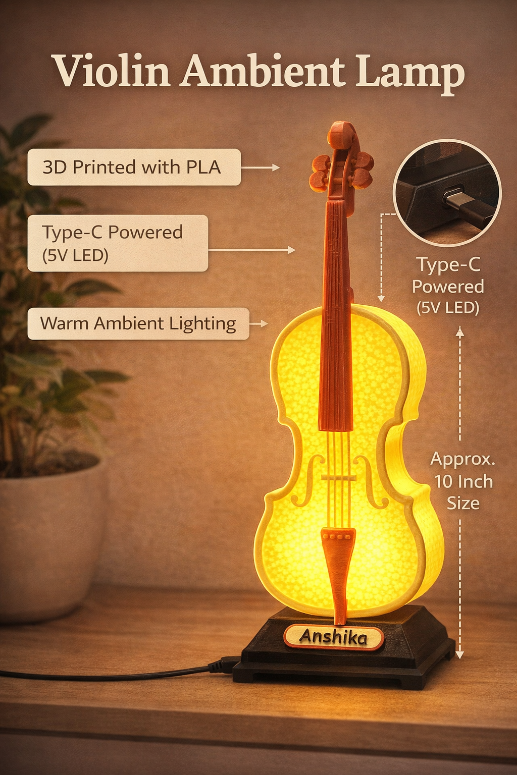 Violin Lamp – Custom Name